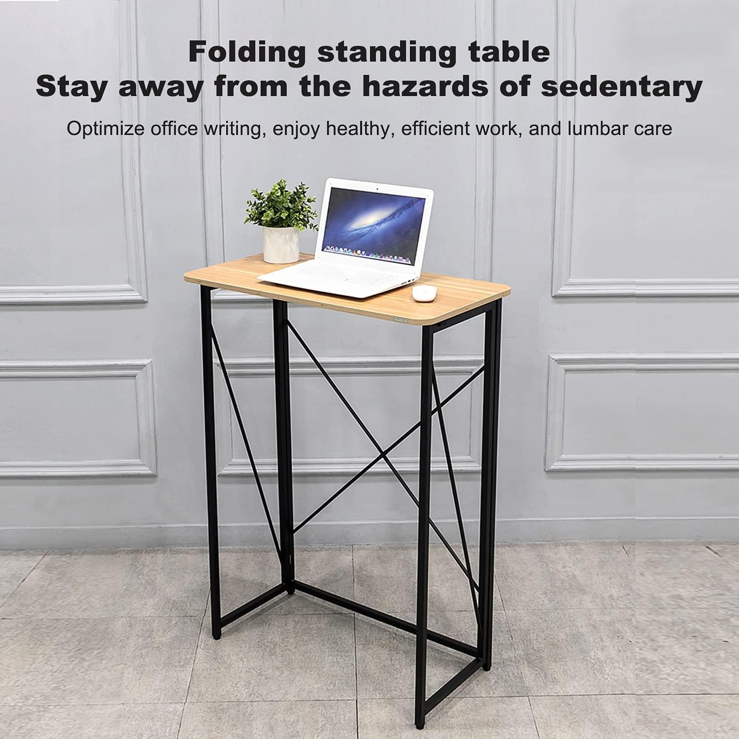 Folding Laptop Computer Desk, Standing Desk, 31in Small Desk for Sitting or Standing, No Need to Assembly, Suitable for Home, Office, Writing (Wood Board Color)