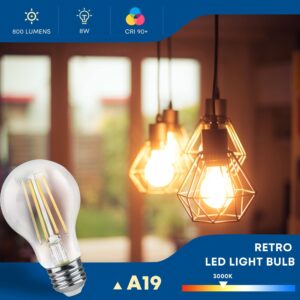 Talltreepho A19 LED Edison Bulbs 60W Equivalent, Energy Saving 800 Lumen Soft White E26 8W Non-Dimmable Clear 3000 Kelvin Natural Warm LED Light Bulbs, Antique House Lights, 6Pack