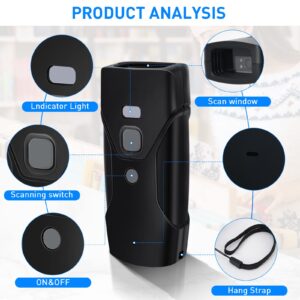 Bluetooth Barcode Scanner,JRHC Mini 2D Portable Wireless Barcode Scanner 3-in-1 Bluetooth & 2.4G Wireless & Wired Connection Barcode Reader Compatible with iOS, Android, Windows, Mac Tablets Or PC