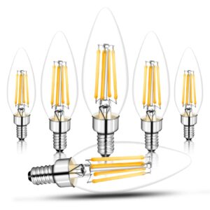 truestory b10 led candelabra light bulb,e12 base 5w equivalent 50w, warm white 2700k, filament clear glass, dimmable, pack of 6