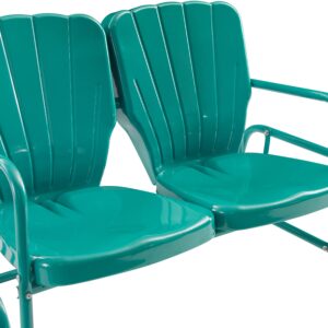 Crosley Furniture Ridgeland 4-Piece Retro Metal Outdoor Loveseat Glider Patio Furniture Set for Porch, Deck, Turquoise Gloss