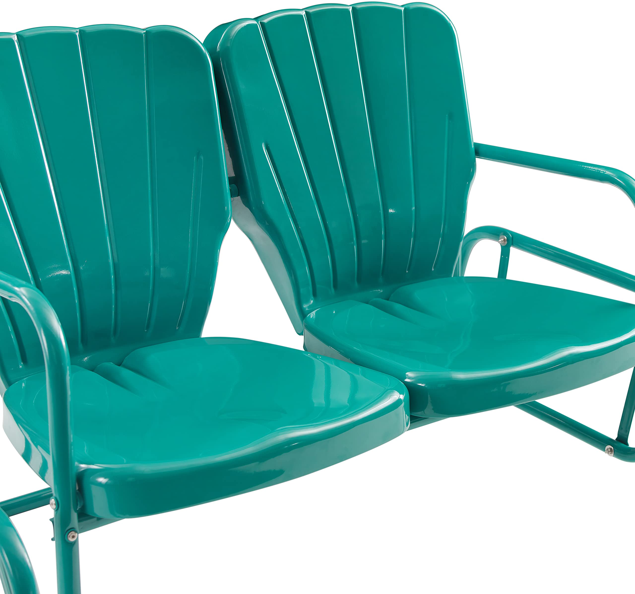 Crosley Furniture Ridgeland 4-Piece Retro Metal Outdoor Loveseat Glider Patio Furniture Set for Porch, Deck, Turquoise Gloss