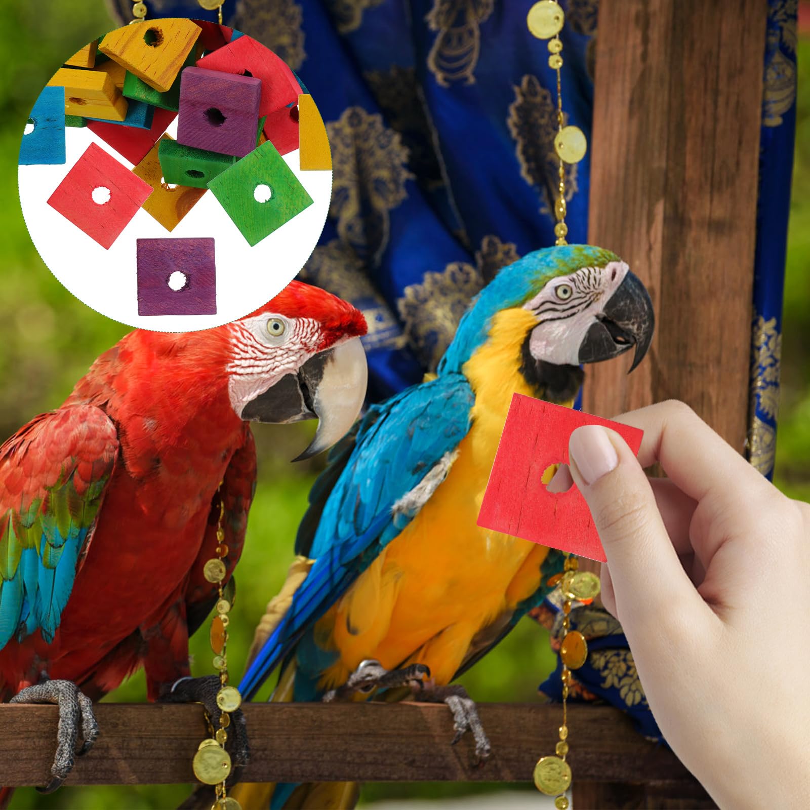 Parrot Toys 100 Pcs Wooden Blocks Bird Chewing Toy Beak Trim Parrot Foot Craft Cage Part Toy Mini Wood Chip Charms for DIY Playing Chewing Shredding Mixed Large Bird Toys