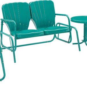 Crosley Furniture Ridgeland 4-Piece Retro Metal Outdoor Loveseat Glider Patio Furniture Set for Porch, Deck, Turquoise Gloss