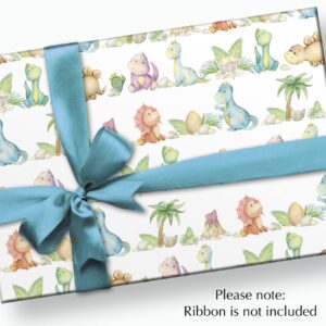 Stesha Party Dinosaur Baby Shower or Birthday Gift Wrapping Paper - Folded Flat 30 x 20 Inch (3 Sheets)