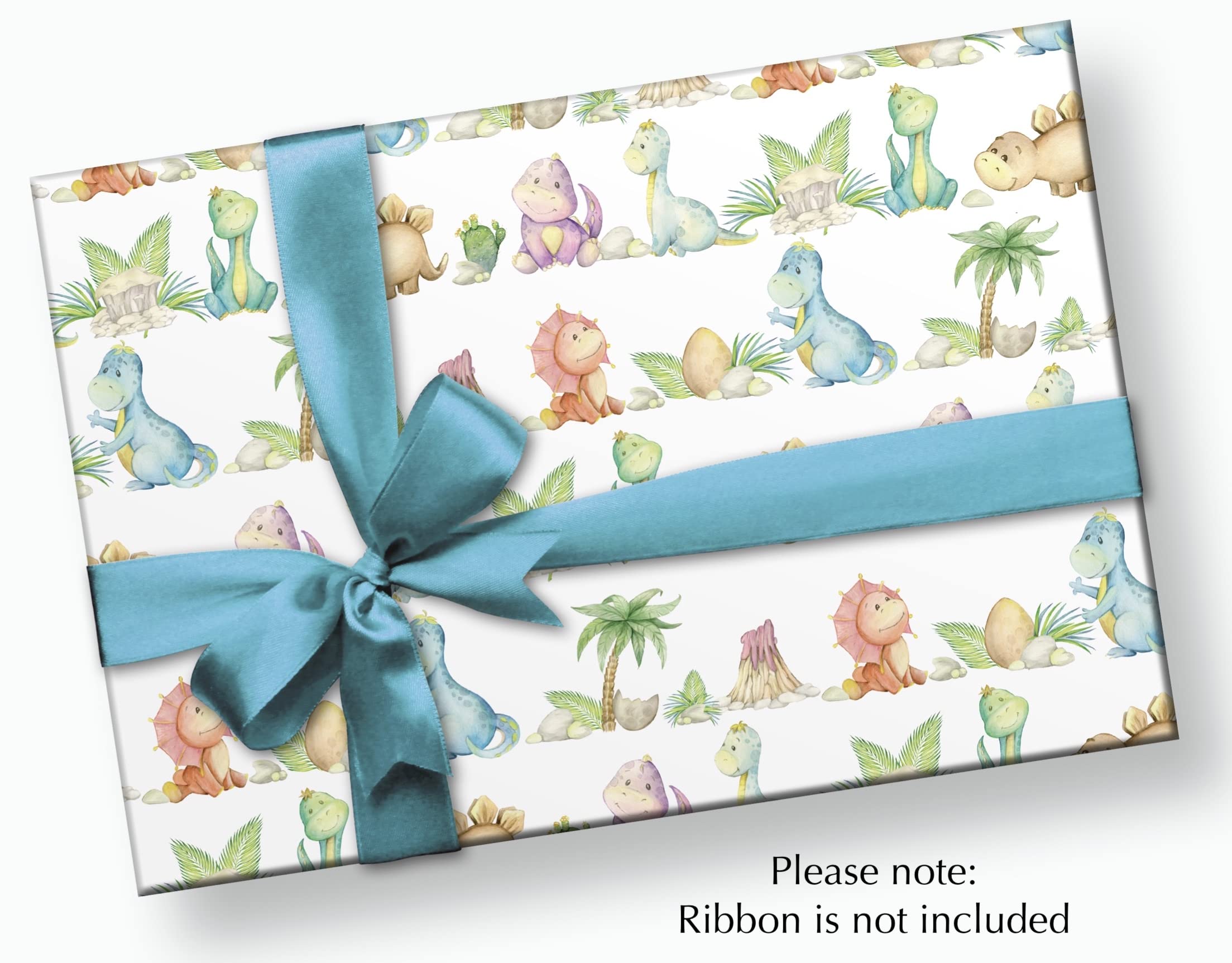 Stesha Party Dinosaur Baby Shower or Birthday Gift Wrapping Paper - Folded Flat 30 x 20 Inch (3 Sheets)