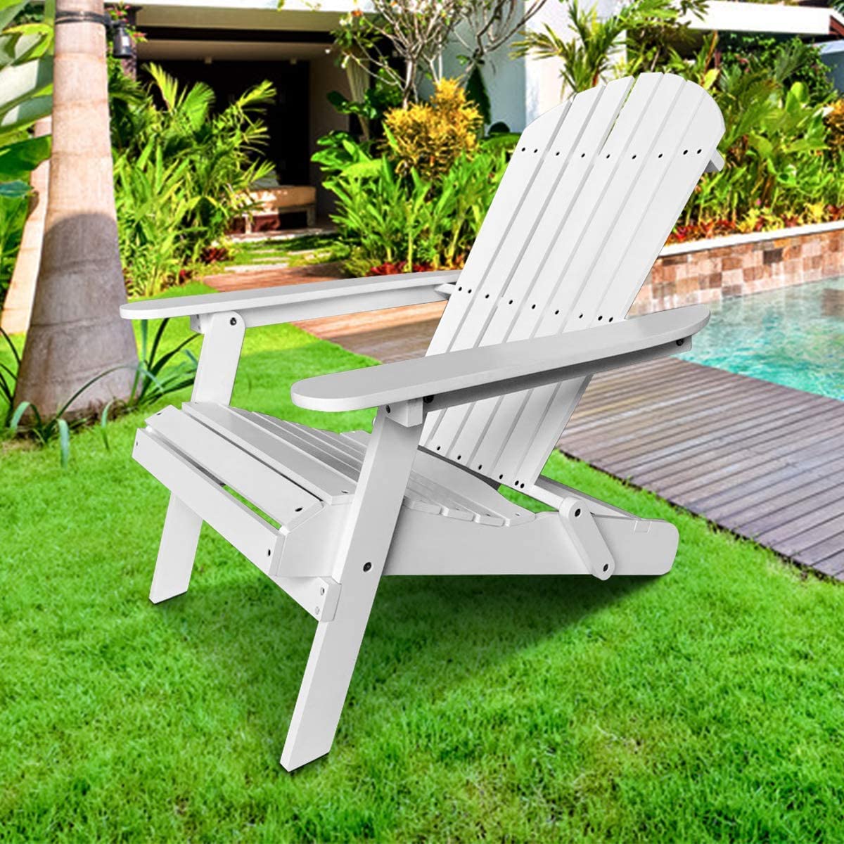 MKDLUFEI Adirondack Chair Folding Weather Resistant Lawn Chair w/Arms, Heavy Duty Weather Resistant Outdoor Patio Chairs Reclining, Widely Used in Outdoor, Fire Pit, Deck, Outside, Garden,