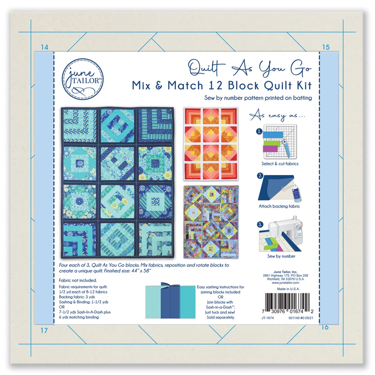 June Tailor Go Mix & Match 12-Block Quilt Kit, Multi