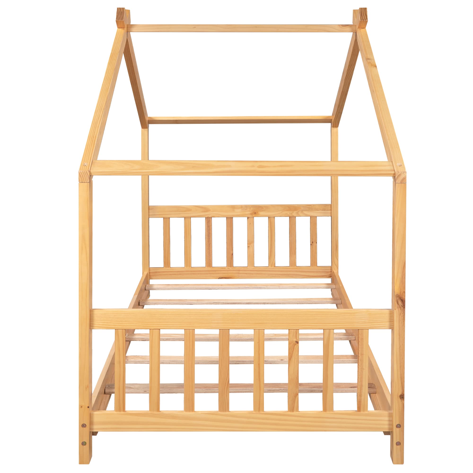 Harper & Bright Designs House Bed for Kids, Wood House Twin Platform Bed with Headboard and Footboard, Toddler House Twin Bed Frame Montessori Crib. No Box Spring Needed (Twin, Natural)