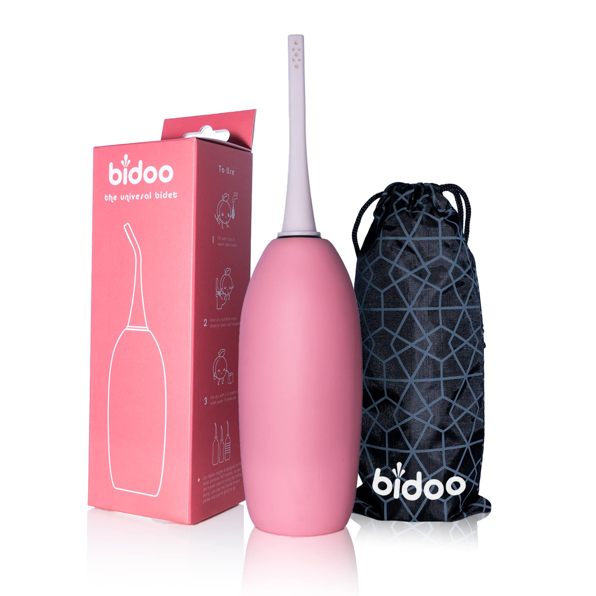 BIDOO The Universal, Portable Bidet (Pink Salt) with Cap and Travel Bag l Replaces Wet Wipes and Shower Toilet l Peri Bottle for Postpartum l Elder Care l New Moms l Pre and Post-Intimacy