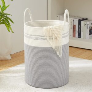 youdenova woven rope laundry hamper basket, 72l tall luandry basket, baby nursery hamper for blanket storage, clothes hamper for laundry in bedroom-large-grey