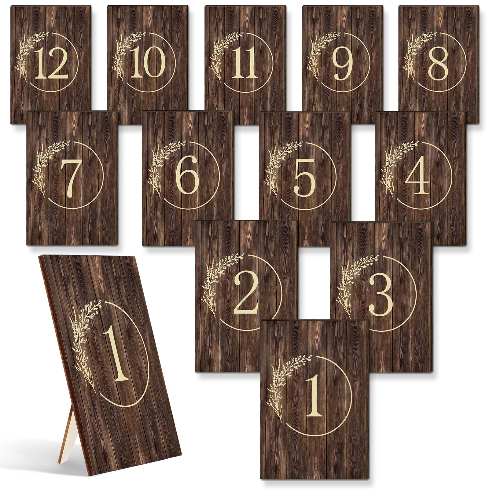 12 Pieces Rustic Wooden Wedding Table Numbers Decors Country Wedding Table Decoration Self Stand Wedding Centerpieces Table Signs for Wedding Bridal Shower Restaurant Reception Decor, Number 1-12