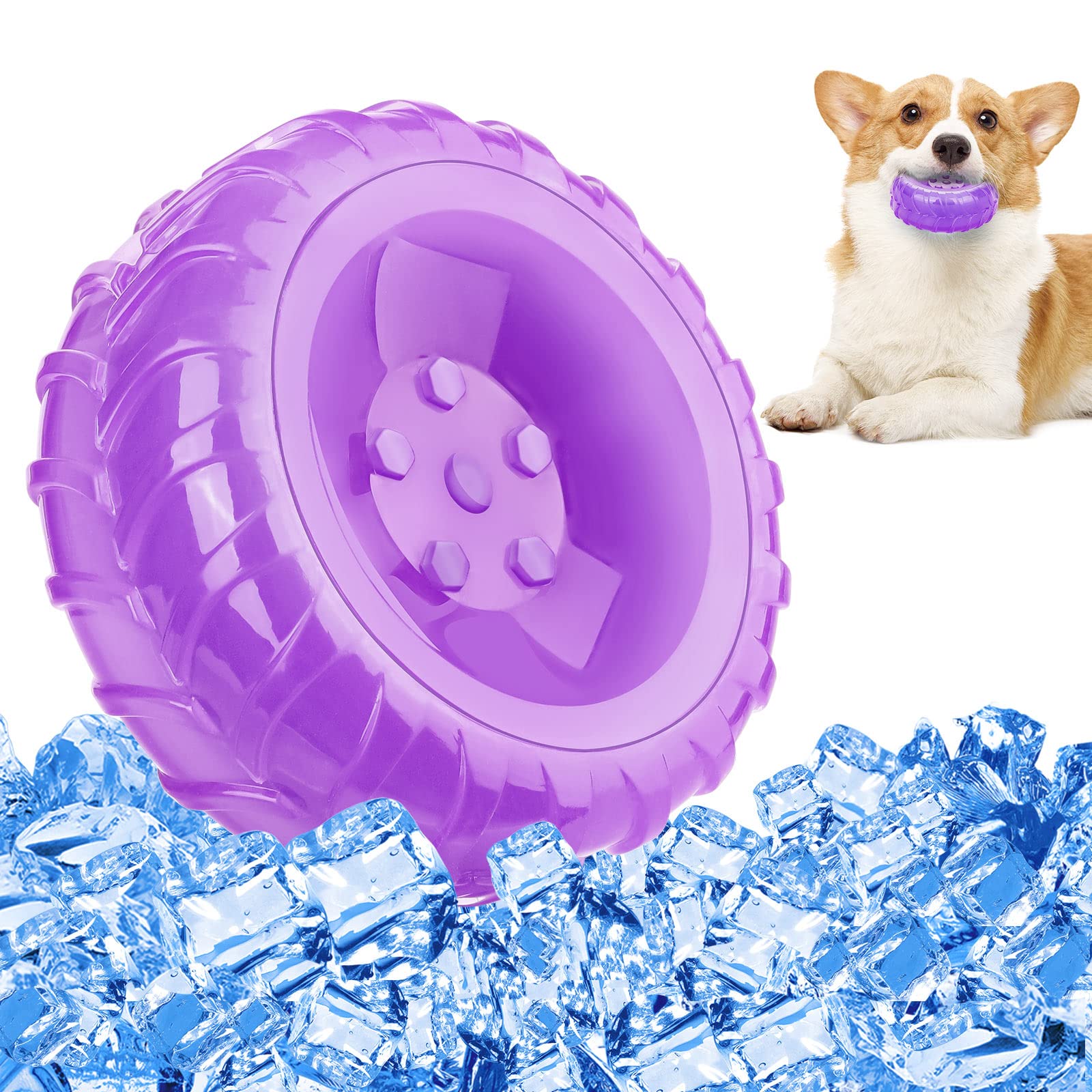 Pawaboo Pet Cooling Chew Toy, Freezable Dog Teether Chewing Ring for Aggressive Chewers, Upgraded Non-Toxic Freeze Fetch Toy for Small Medium Dog Puppy, Summer Pet Interactive Toys, Purple