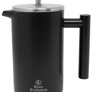 Brew Evolution 12 oz French Press | Stainless Steel Double-Walled Coffee Maker | Durable & Efficient Coffee & Tea Brewing | Gray Black