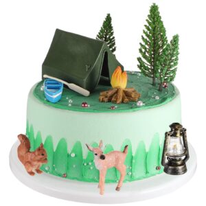 yookeer 11 pcs camping cake topper fireside camp decor set fireside camp christmas cake topper camping themed cake topper camping cake decoration for forest theme birthday party supplies(fresh style)