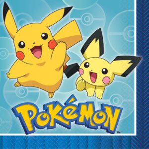 Pokémon Party Supplies Pack Serves 16: Dinner Plates Napkins Cups and Table Cover with Birthday Candles (Bundle for16)