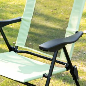 Outsunny Folding Patio Chairs Set of 2, Outdoor Deck Chair with Adjustable Sling Back, Camping Chair with Removable Headrest for Garden, Backyard, Lawn, Green