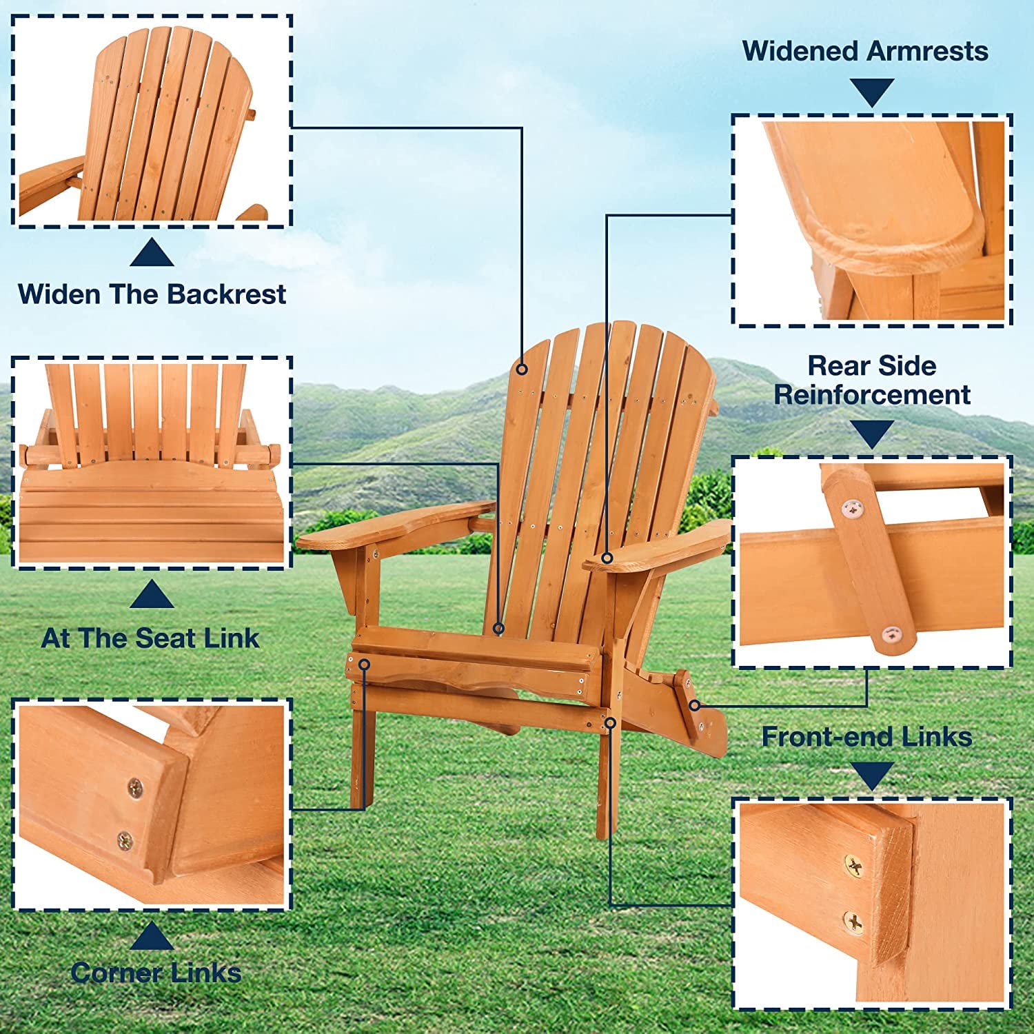 Adirondack Chair Set of 2, Folding Weather Resistant Lawn Chair w/Arms, Heavy Duty Weather Resistant Outdoor Patio Chairs Reclining, Widely Used in Outdoor, Fire Pit, Deck, Outside, Garden, Campfire