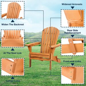 PIKAQTOP Folding Adirondack Chair Set of 2, Wooden Accent Furniture with Arms, Solid Wooden Weather Resistant Patio Chairs Lounger Chair Lawn Chair for Deck, Backyard, Garden, Patio