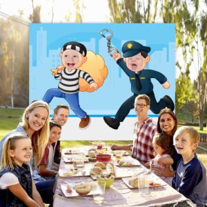 Policeman and Thieves Banner Backdrop Background Pretend Play Party Game Photo Booth Props Cops and Thieves Theme Decor Graduation 1st Birthday Party Baby Shower Favors Supplies Decorations, Multi