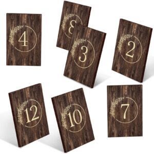 12 Pieces Rustic Wooden Wedding Table Numbers Decors Country Wedding Table Decoration Self Stand Wedding Centerpieces Table Signs for Wedding Bridal Shower Restaurant Reception Decor, Number 1-12