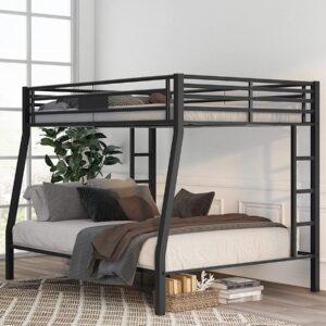 bellemave full xl over queen metal bunk bed with 2 ladders, for kids teens adults - sandy black