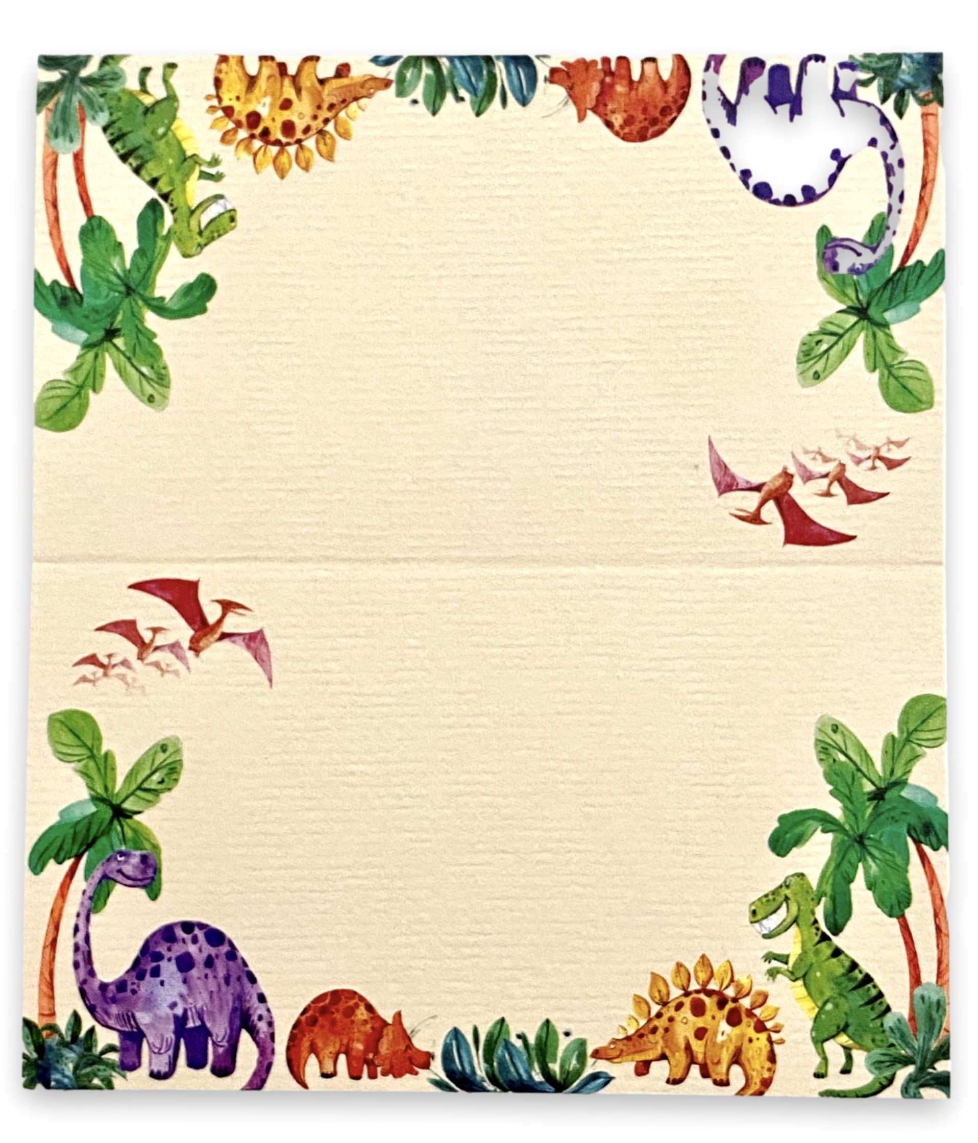 Dinosaur Place Cards - 25 Pack - Dinosaur Themed Card Labels for Food. Name Cards for Kids Birthday Parties, Jungle Theme Parties, Sleepover Parties, Cocktail Parties, and Buffets. 2” x 3.5” Folded.