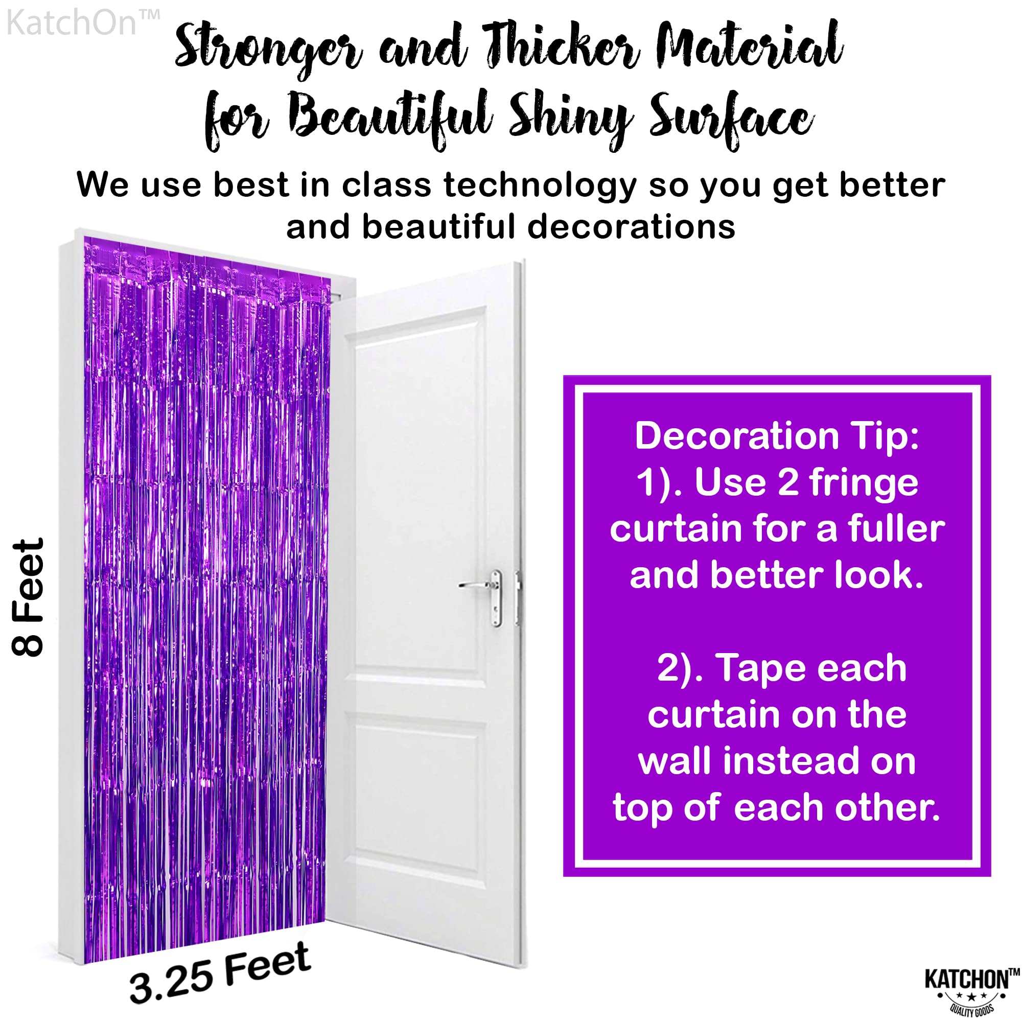 KatchOn, XtraLarge Purple Foil Fringe Curtain - 8x3.2 Feet, Pack of 2, Purple Party Decorations | Purple Backdrop Curtain for Mermaid Birthday Decorations | Purple Streamers for Mardi Gras Decorations