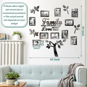 Family Tree Wall Decal Acrylic 3D DIY Mirror Sticker Photo Frames Removable Wall Art Decals Home Decorations for Living Room Bedroom Kitchen Dining Office, 47 x 47 Inch(Black)