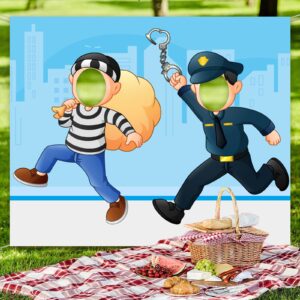 Policeman and Thieves Banner Backdrop Background Pretend Play Party Game Photo Booth Props Cops and Thieves Theme Decor Graduation 1st Birthday Party Baby Shower Favors Supplies Decorations, Multi