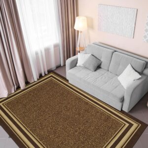 ottomanson ottohome non-slip rubberback bordered design 5x7 indoor area rug, 5' x 6'6", brown