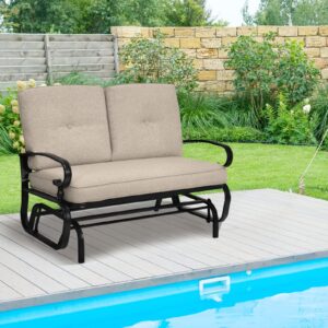 Giantex Outdoor Glider Bench, Patio Loveseat with Cushions, 440 Lbs Capacity, 2-Person Outdoor Rocking Chair, Porch Glider Swing for Garden, Backyard, Poolside, Patio Seating Rocker (Beige)