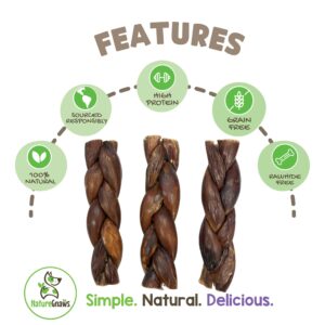 Nature Gnaws Braided Beef Jerky Chews for Dogs 5-6" (10 Count) - Long Lasting for Small and Medium Dogs - Natural Beef Gullet Dog Chew Bones