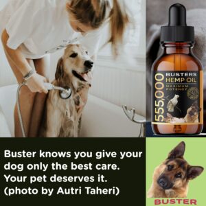 K2xLabs Buster's Organic Hemp Oil for Dogs and Pets, 4PACK-8MTH-supply, 555,000 Max Potency, Large 60ml Bottle, Made in USA - Miracle Formula, Perfectly Balanced Omega 3, 6, 9 - Joint Relief, Calming