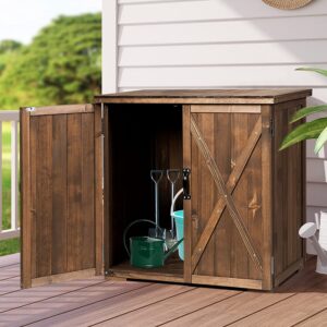 GRAFFY Garden Wooden Storage Shed, Compact Tool Cabinet with Doors and Handles, for Garden Yard Patio