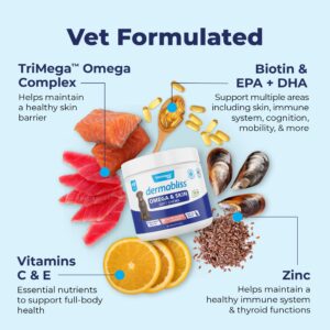 Vetnique Dermabliss Omega & Skin Health Fish Oil for Dogs Soft Chews Healthy Skin & Coat for Dogs with Biotin & DHA - Hickory Salmon Dog Treats (60ct Chews)