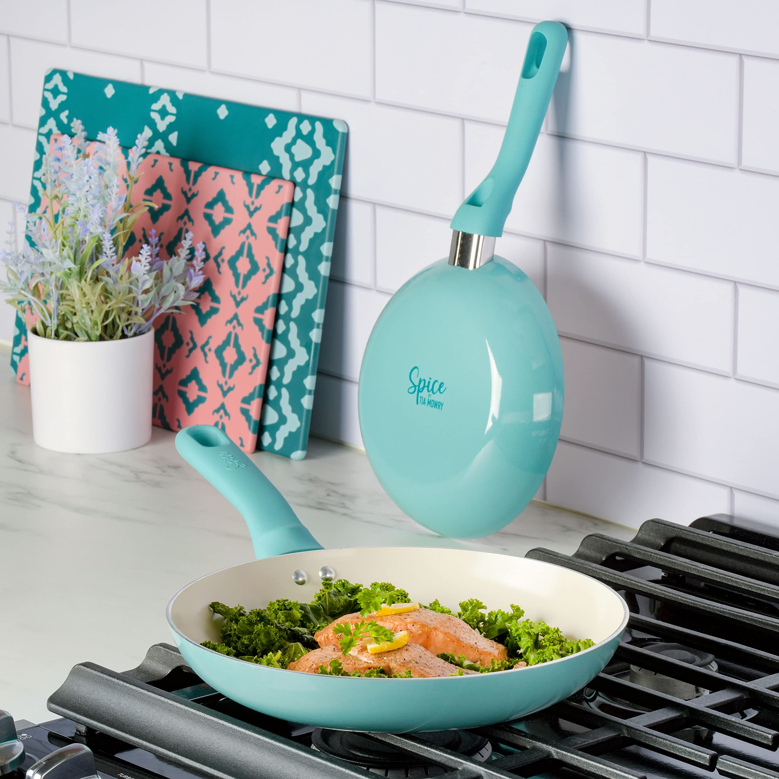 Spice by Tia Mowry Savory Saffron 2-Piece Fry Pan Set - Aqua Blue