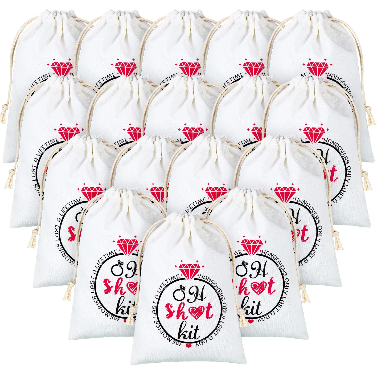 Shappy 20 Pieces Wedding Large Hangover Bag, 5 x 7 Inches Bachelorette Hangover Bag Kit Party Muslin Drawstring Survival Kit Pouch Party Favor Bags Hang Over Bag Kits for Bridal Showers