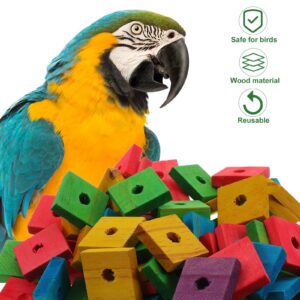 Parrot Toys 100 Pcs Wooden Blocks Bird Chewing Toy Beak Trim Parrot Foot Craft Cage Part Toy Mini Wood Chip Charms for DIY Playing Chewing Shredding Mixed Large Bird Toys