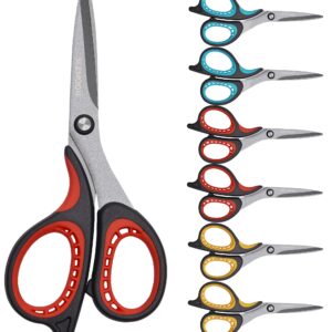 SLEMOON 8" Teflon Non Stick Titanium Scissors All Purpose Heavy Duty, Scissors for Office Desk Craft Scissors for Kids,Kitchen Scissors for Food 6 Pack Set Professional Stainless Steel Comfort Grip