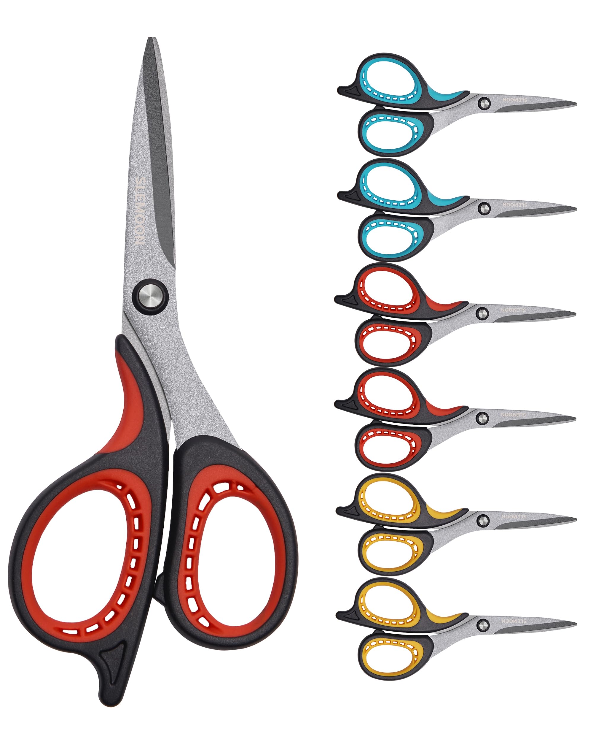 SLEMOON 8" Teflon Non Stick Titanium Scissors All Purpose Heavy Duty, Scissors for Office Desk Craft Scissors for Kids,Kitchen Scissors for Food 6 Pack Set Professional Stainless Steel Comfort Grip