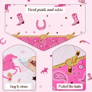 Tudomro Western Cowgirl Theme Birthday Party Tablecover Pink Felt Horse Tablecloth, Cowgirl Table Cover for Western Cowgirl Birthday Baby Shower Decorations(2 Pack)