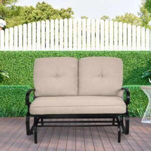 Giantex Outdoor Glider Bench, Patio Loveseat with Cushions, 440 Lbs Capacity, 2-Person Outdoor Rocking Chair, Porch Glider Swing for Garden, Backyard, Poolside, Patio Seating Rocker (Beige)