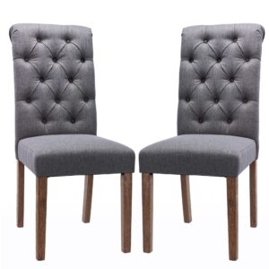 colamy button tufted dining chairs set of 2, parsons upholstered fabric dining room chairs kitchen chairs with wood legs and padded seat, dark grey