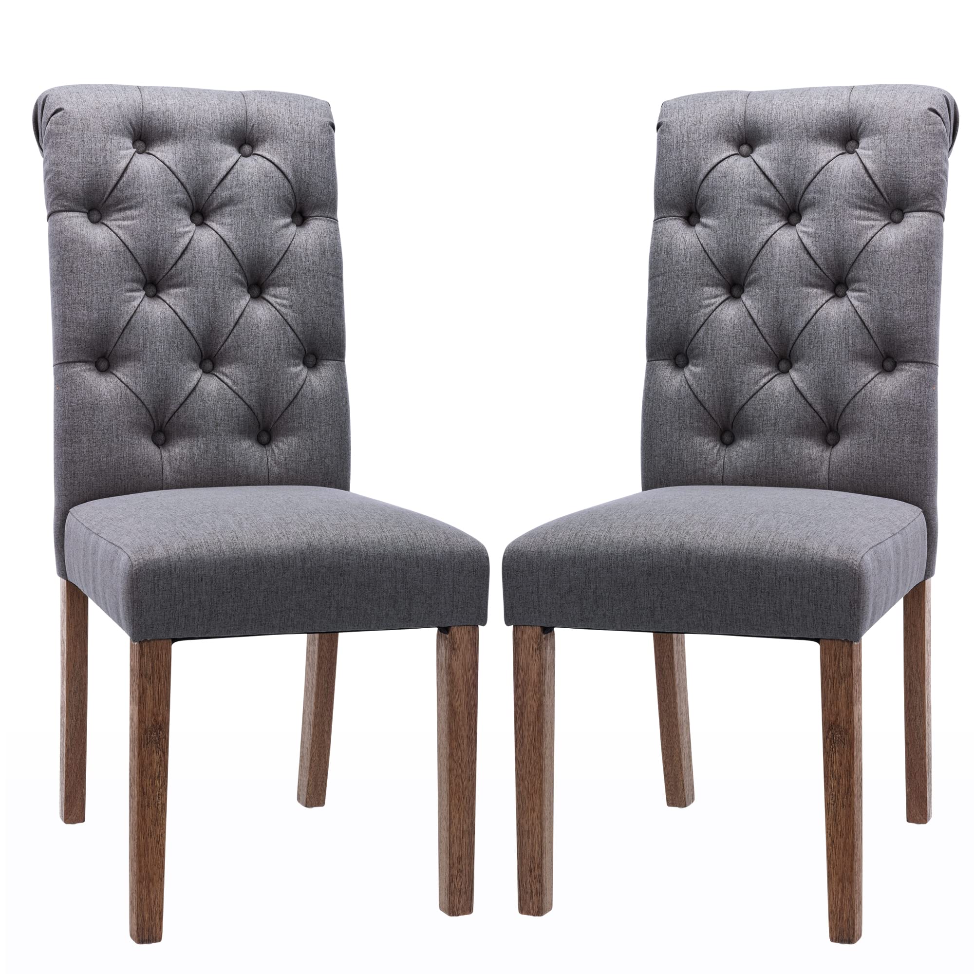 COLAMY Button Tufted Dining Chairs Set of 2, Parsons Upholstered Fabric Dining Room Chairs Kitchen Chairs with Wood Legs and Padded Seat, Dark Grey