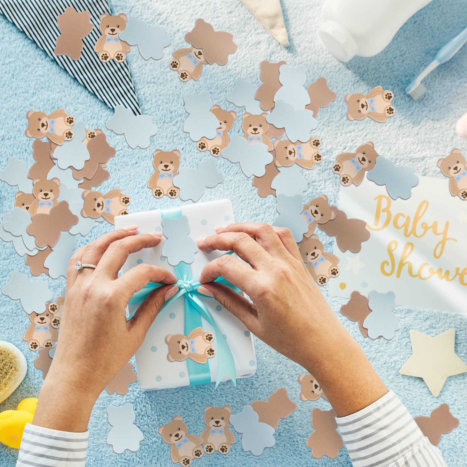 500 Pieces Bear Shaped Confetti Baby Shower Cream Brown Paper Confetti Sprinkles Bear Table Confetti for Boy Girl Home Party Table Decorations (Multi Style,0.98 Inch)