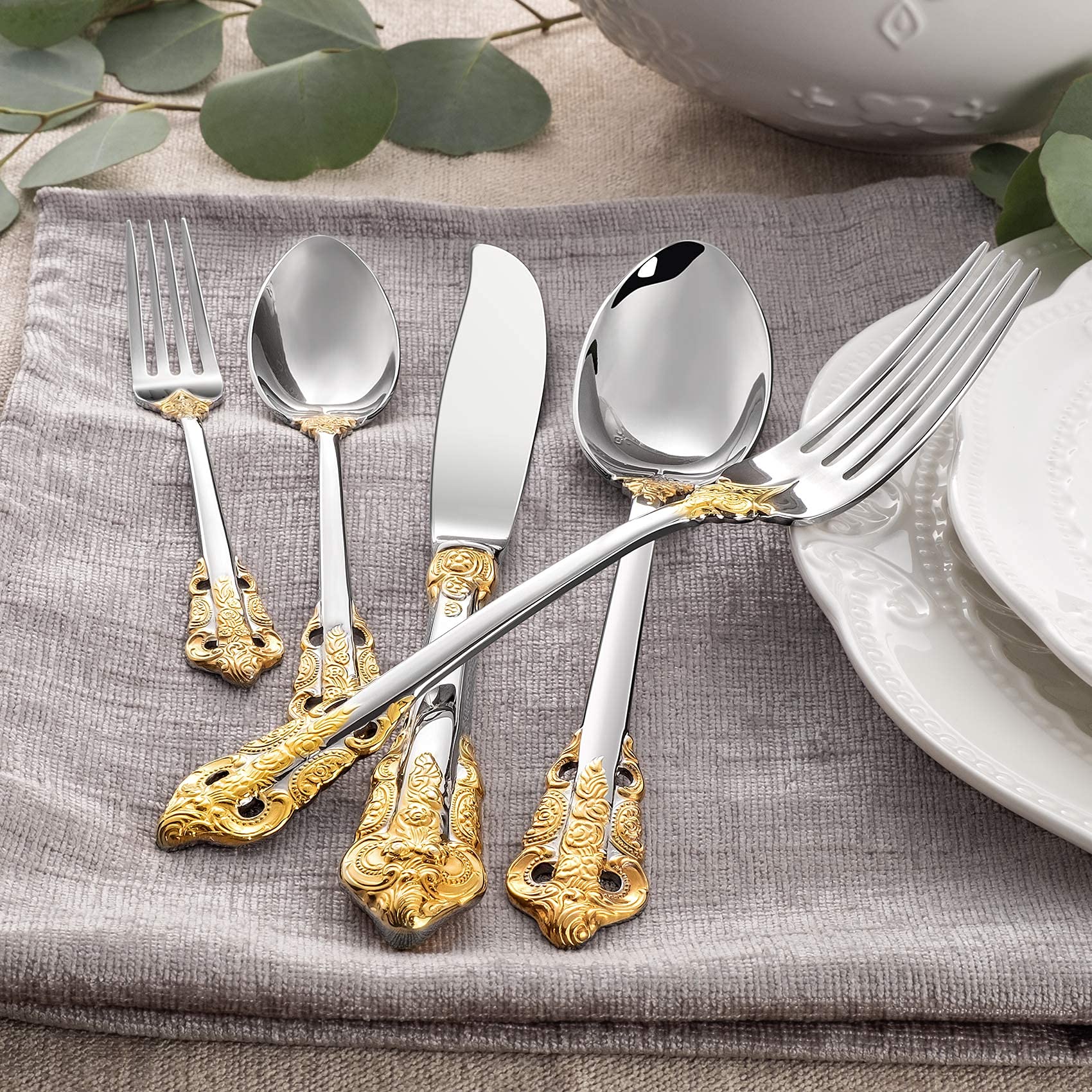 KEAWELL Luxury 7" Tea Spoon, Set of 4, 18/10 Stainless Steel, Sturdy Dessert Spoon, Gorgeous Design with Exceptional Mirror Polished Finish (Gold Accent)