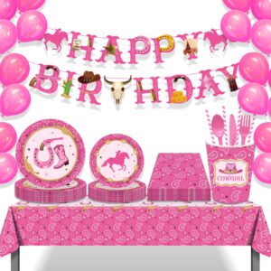 Tudomro Western Cowgirl Theme Birthday Party Tablecover Pink Felt Horse Tablecloth, Cowgirl Table Cover for Western Cowgirl Birthday Baby Shower Decorations(2 Pack)