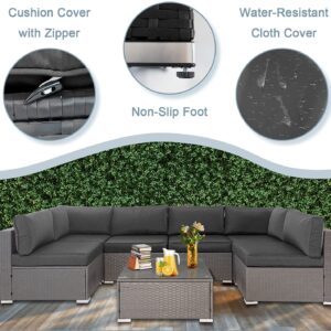 Incbruce 7-Piece Outdoor Furniture Sofa Set, All-Weather Gray Wicker Sectional Couch, Patio Conversation Sets with Glass Coffee Table and Washable Cushions (Grey)