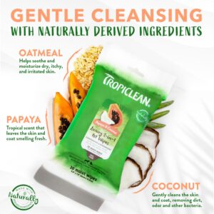 TropiClean Papaya & Coconut Dog Wipes for Paws and Butt | Deep Cleaning Dog Grooming Wipes | Safe for The Face | Cat Friendly | 20 Count